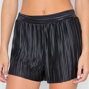 Charmed Satin Pleated Dress Shorts (Black)